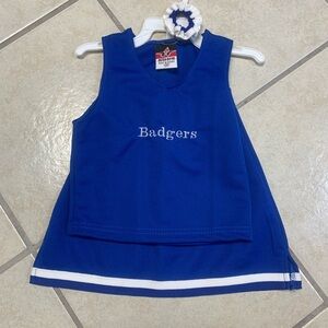 XXS (18 Mnth-3T) Blue White Badgers Cheerleader Uniform & Hair Scrunchie Set NWT